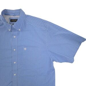 Ariat Pro Series mens size XL blue Short sleeve plaid button up shirt